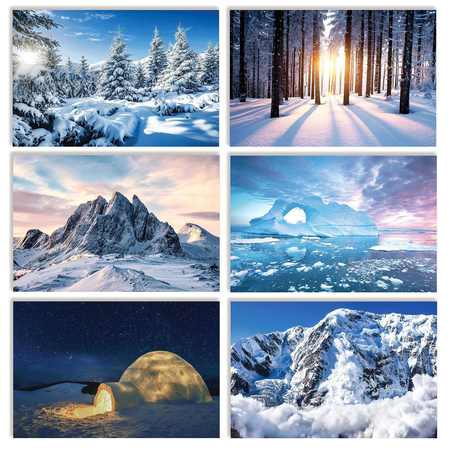 BETTER OFFICE PRODUCTS All Occasion Greeting Cards & Envs, 4in. x 6in. 6 Winter Landscape Snow Designs, Blank Inside, 50PK 64578